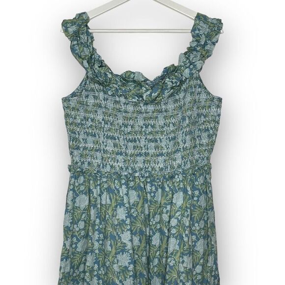 Crown Ivy Society Social Smocked Sleeveless Dress Green Blue Floral Women’s XL - Picture 5 of 9